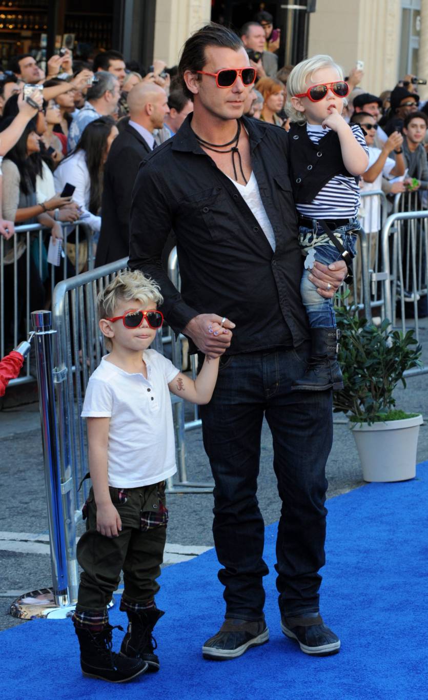 Gavin Rossdale attend the "Gnomeo & Juliet" premiere with sons in Los Angeles